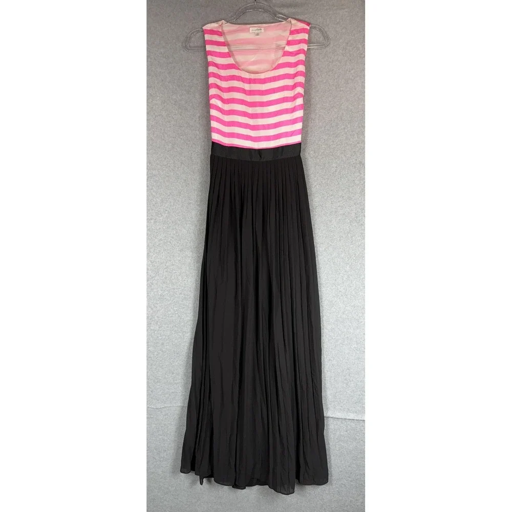 Charming Charlie Maxi Dress Womens Small Pleated Striped Black Sleeveless Cutout